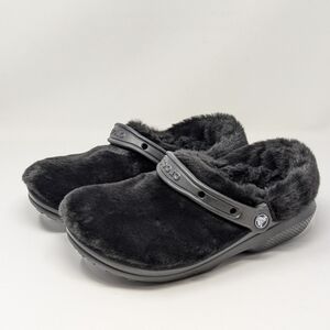 CROCS Fur Sure Classic Fuzzy Clog, Men 6 Women 8, Black